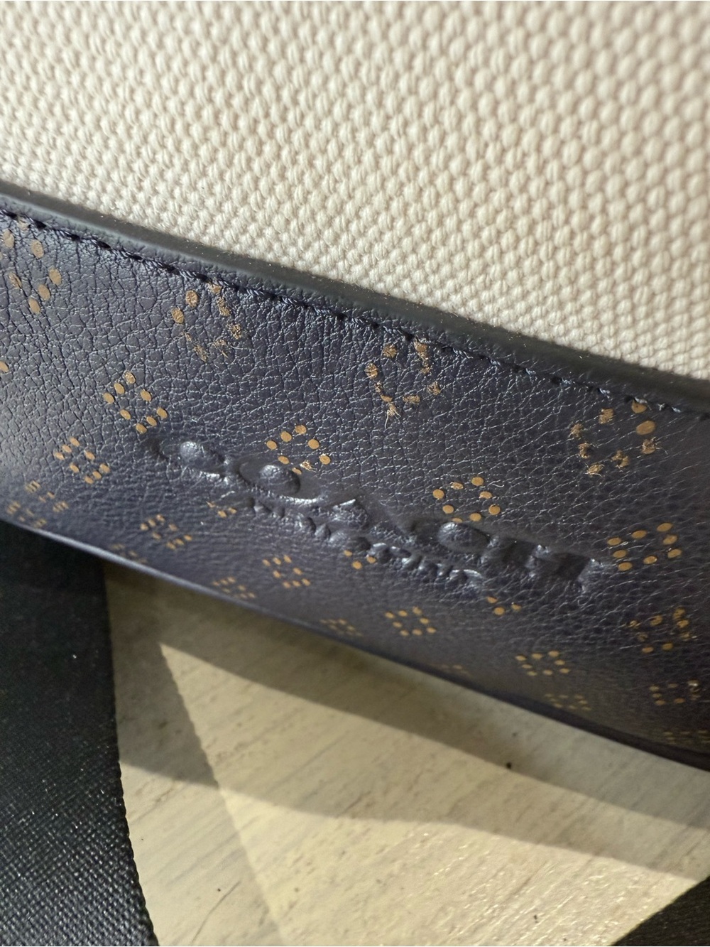 Coach Mercer Canvas Duffel/Tote in Chalk and Navy with Brown Accents- NWOT - Picture 4 of 14